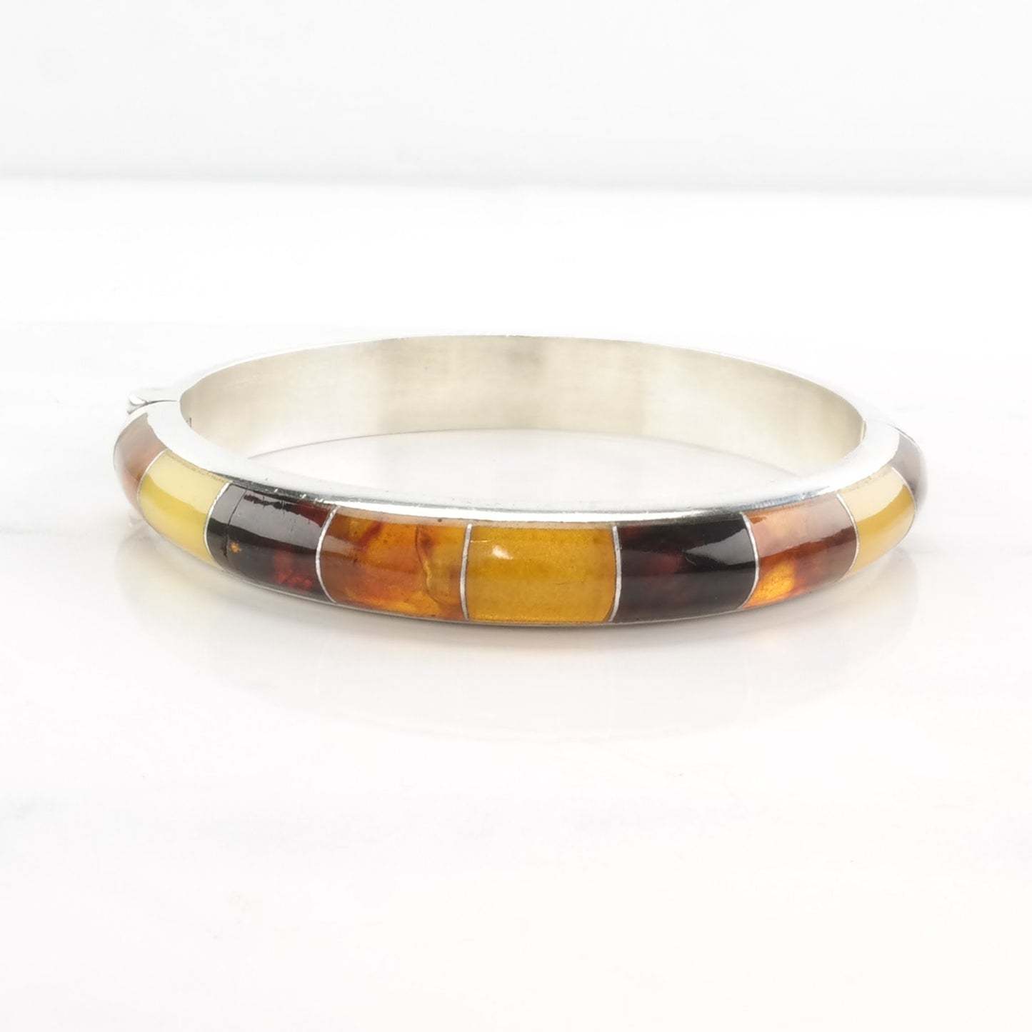 DTR Sterling Silver Bangle Bracelet Orange Amber Inlay