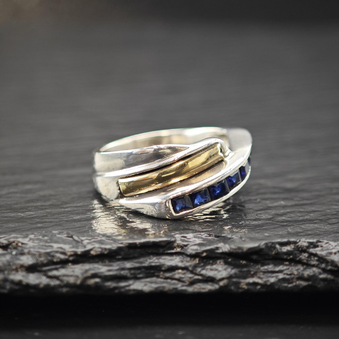 Sapphire Gold Accent Ring Sterling Silver Sz 6 1/4