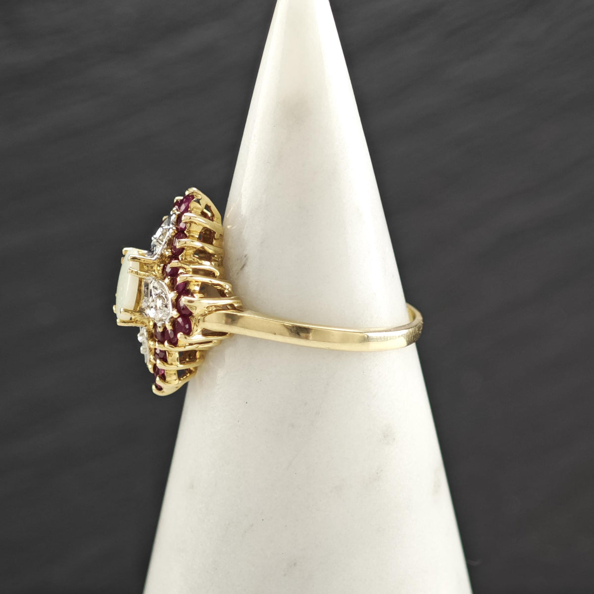 Natural Opal Ruby Diamond 10K Gold Ring Sz 7 R6772