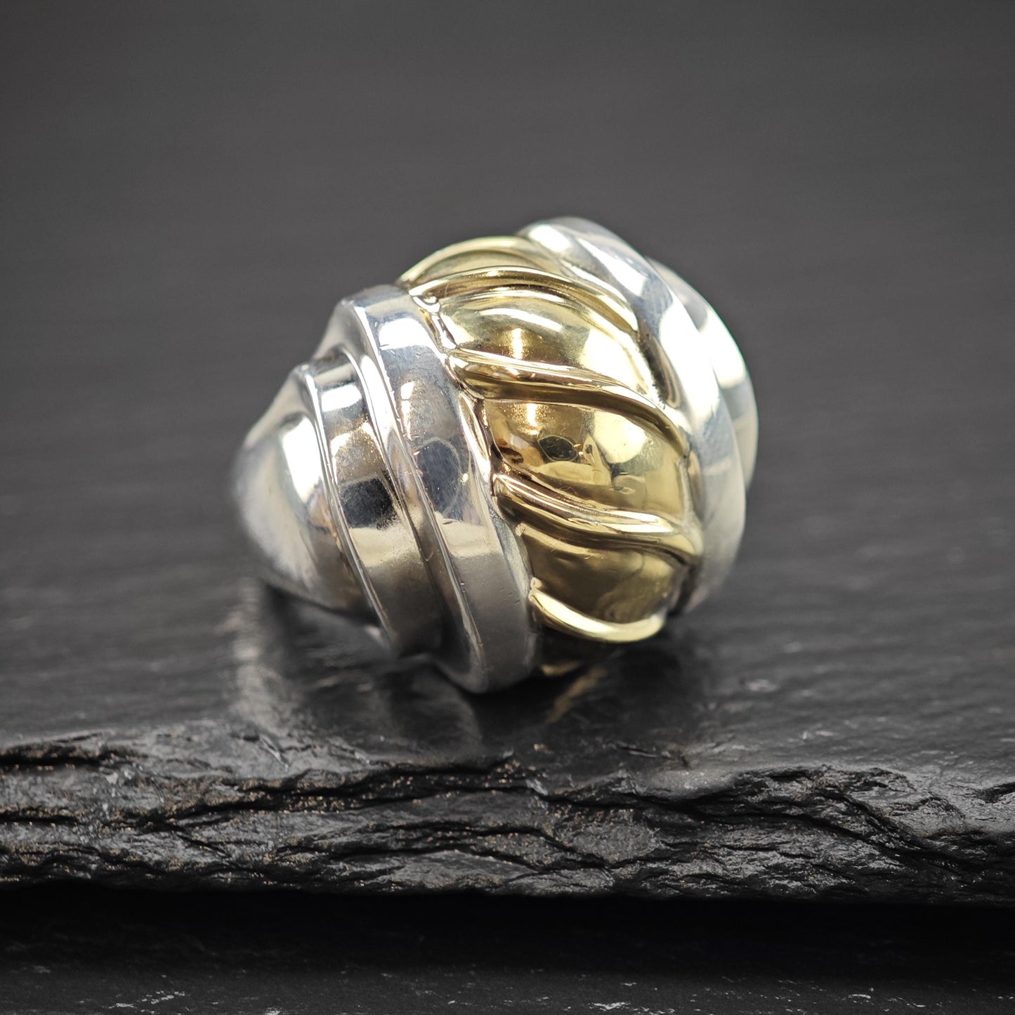 Rigoberto Of Beverly Hills 14K Gold Accent Dome Ring Sterling Silver Sz 7 1/4 R6016