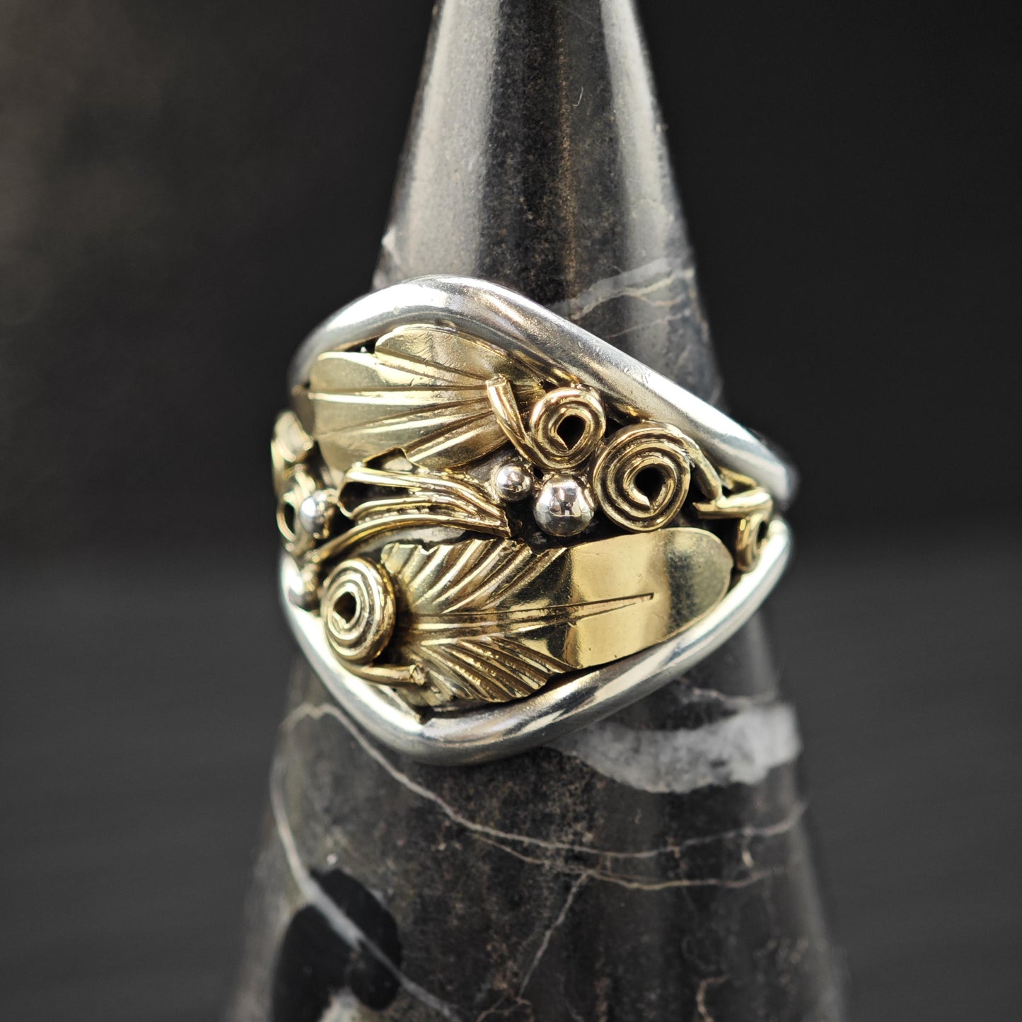 J. Morris 12K Gold Filled Floral Ring Sterling Silver Sz 10 1/4