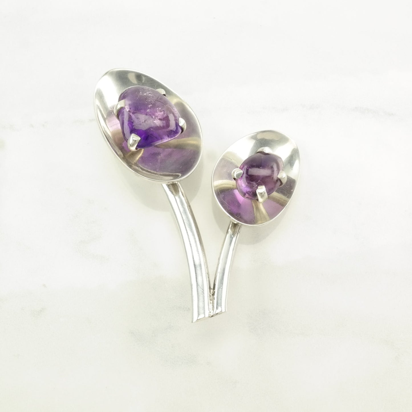 Vintage Taxco Sterling Silver Brooch Modernist Purple Amethyst