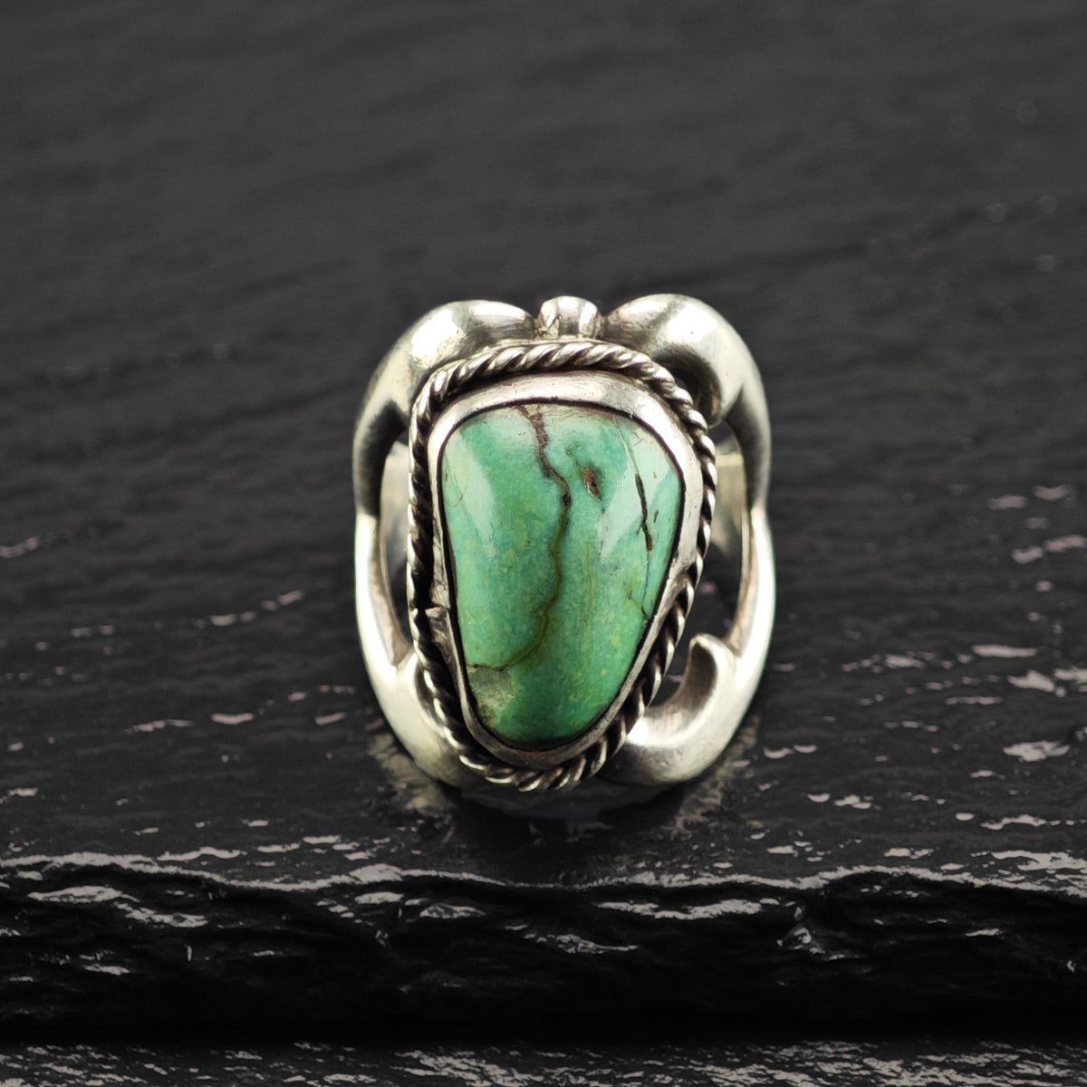 AS IS Sandcast Turquoise Sterling Silver Ring Sz 6 1/2 R6848