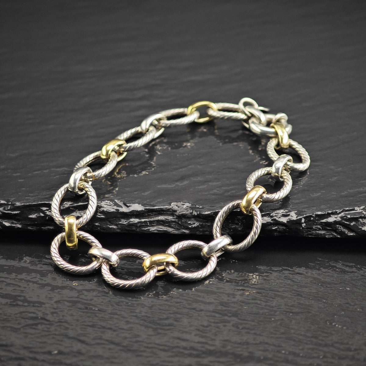 Vintage Phillip Gavriel 18K Gold Bracelet Sterling Silver Sz 6 1/2" BR3166