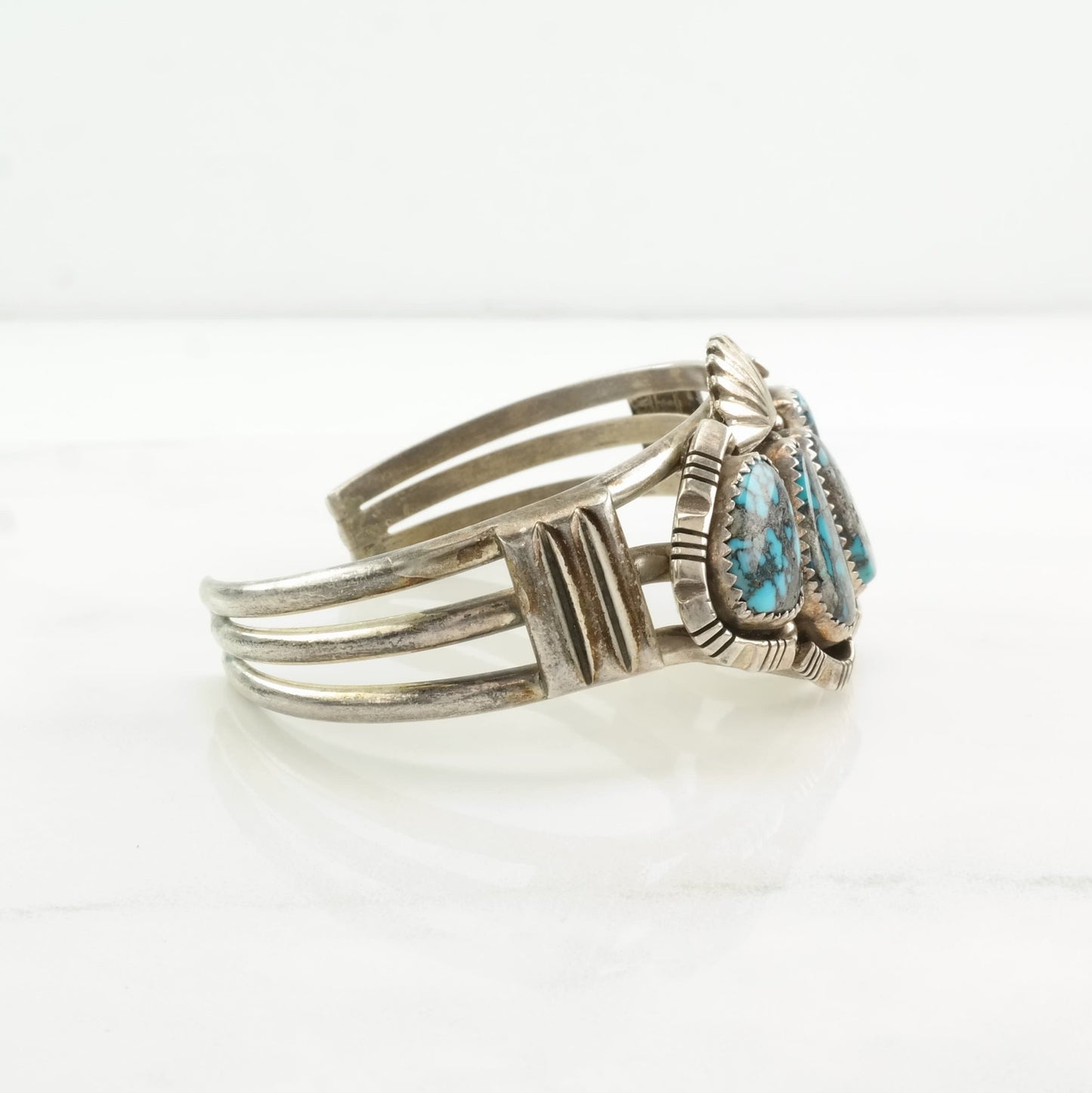 Native American Sterling Silver Cuff Bracelet Blue Lander Blue, Turquoise