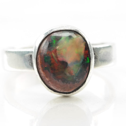 Vintage Minimalist Boulder Opal Silver Ring Sterling Size 5 1/2
