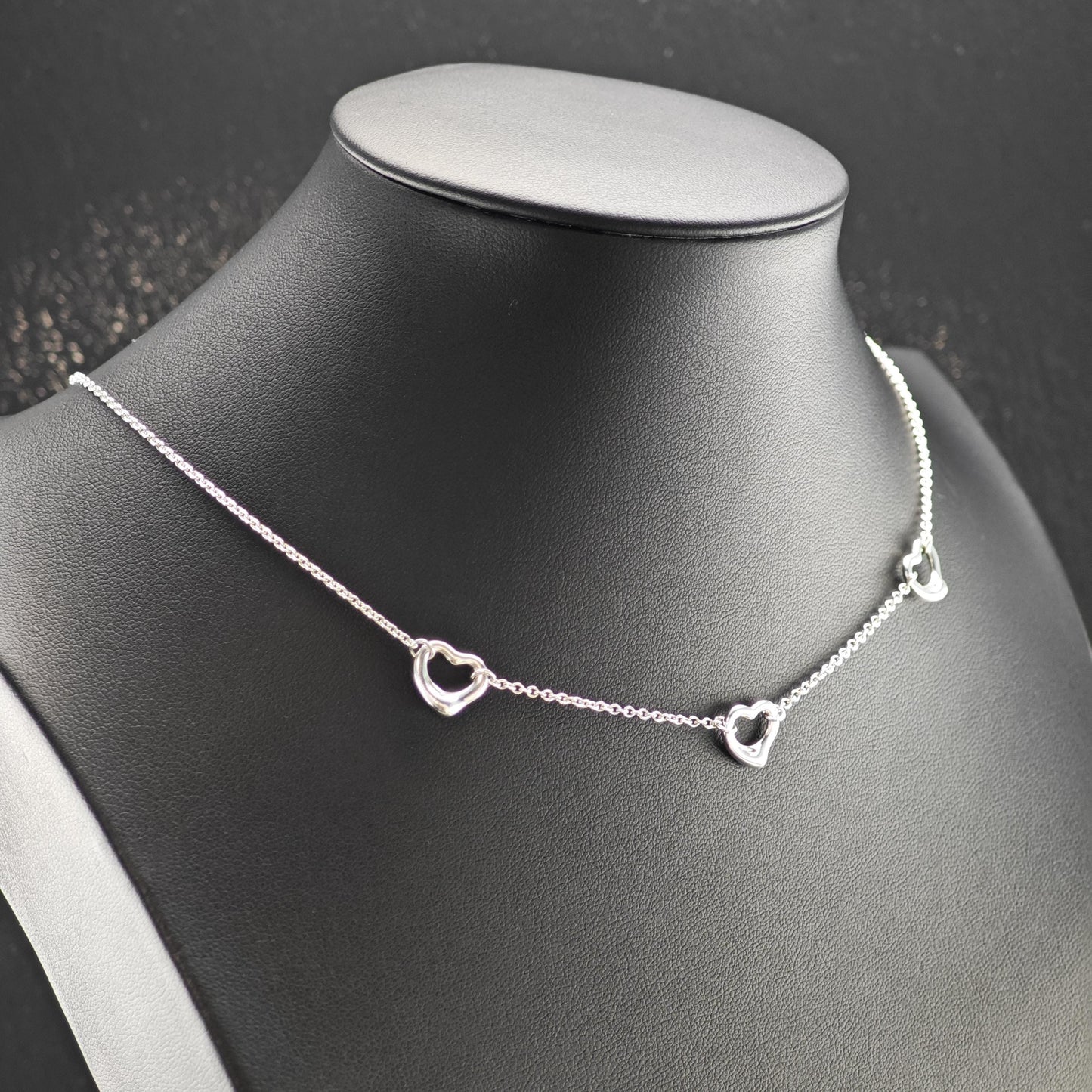 Vintage Tiffany & Co. Sterling Silver Open Heart Station Necklace