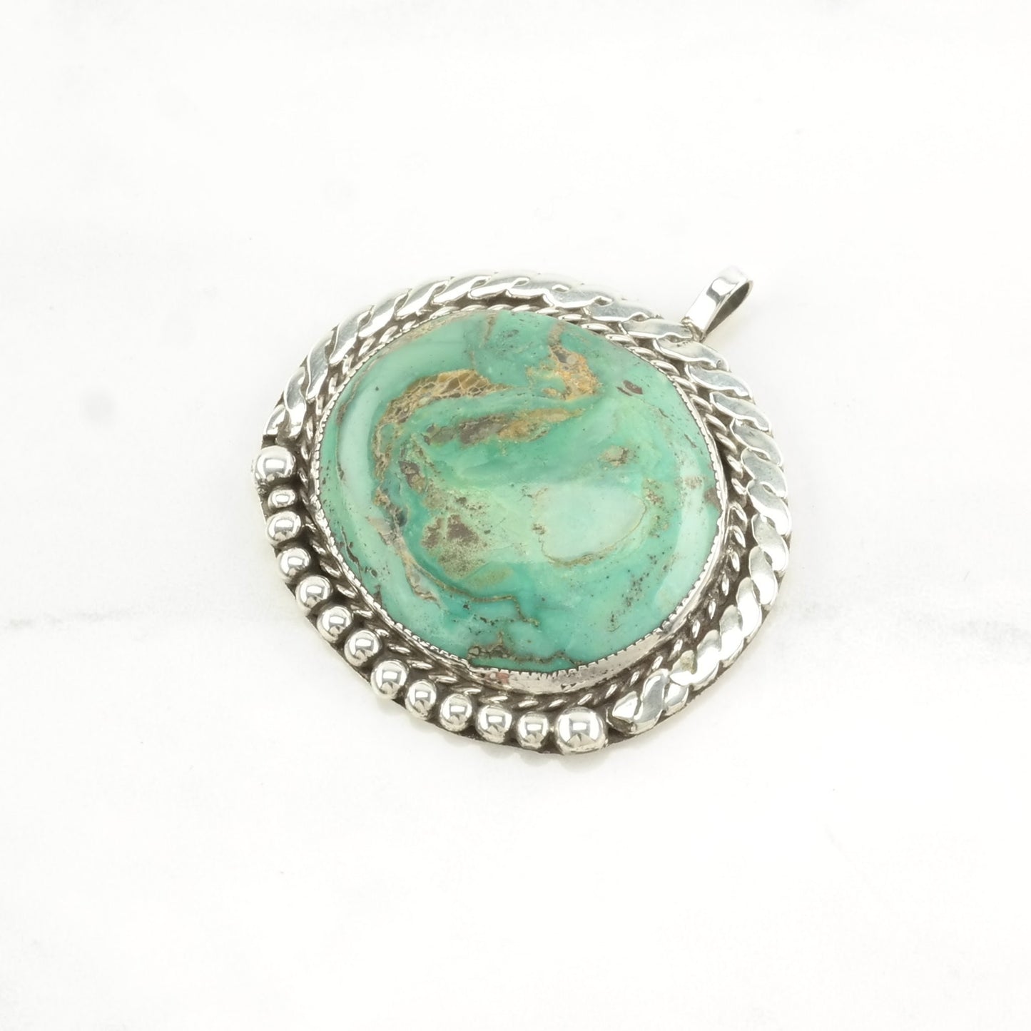 Native American Turquoise Rope Detail Sterling Silver Pendant