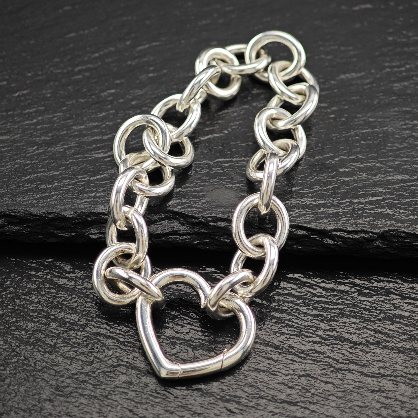 Sterling Silver Large Tiffany Curb Link Bracelet Heart Design