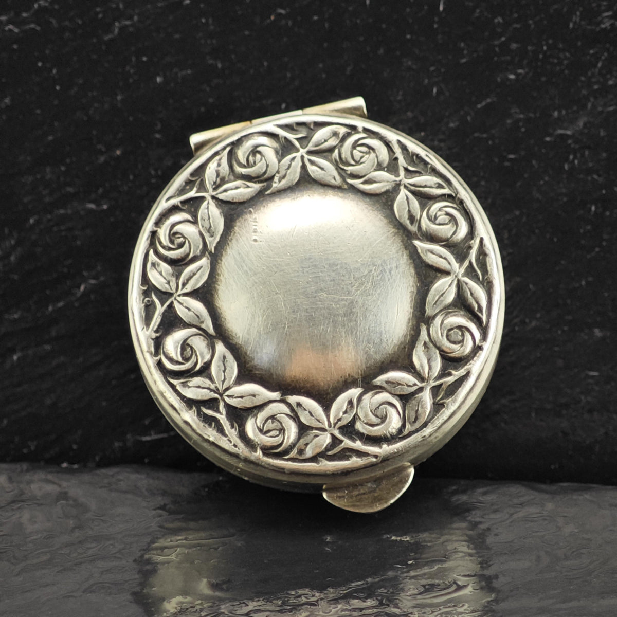 Vintage Rose Repousse Trinket Box Sterling Silver By The Thomae Co MISC0423