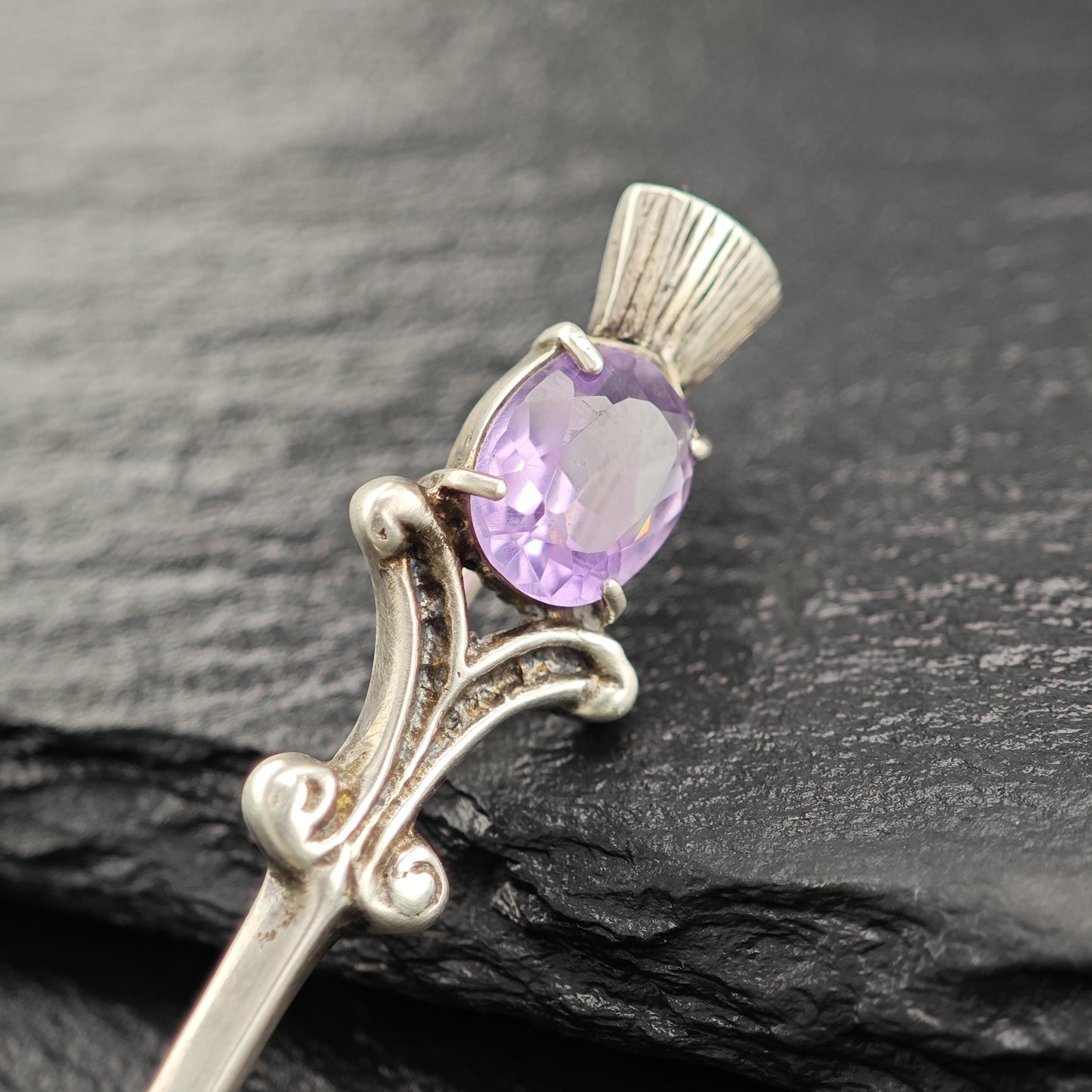 Purple Amethyst Sword Brooch Sterling Silver