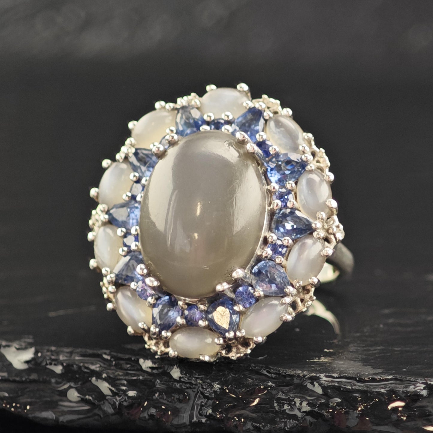 Cats Eye Quartz Topaz Sterling Silver Ring Sz 7 R6565