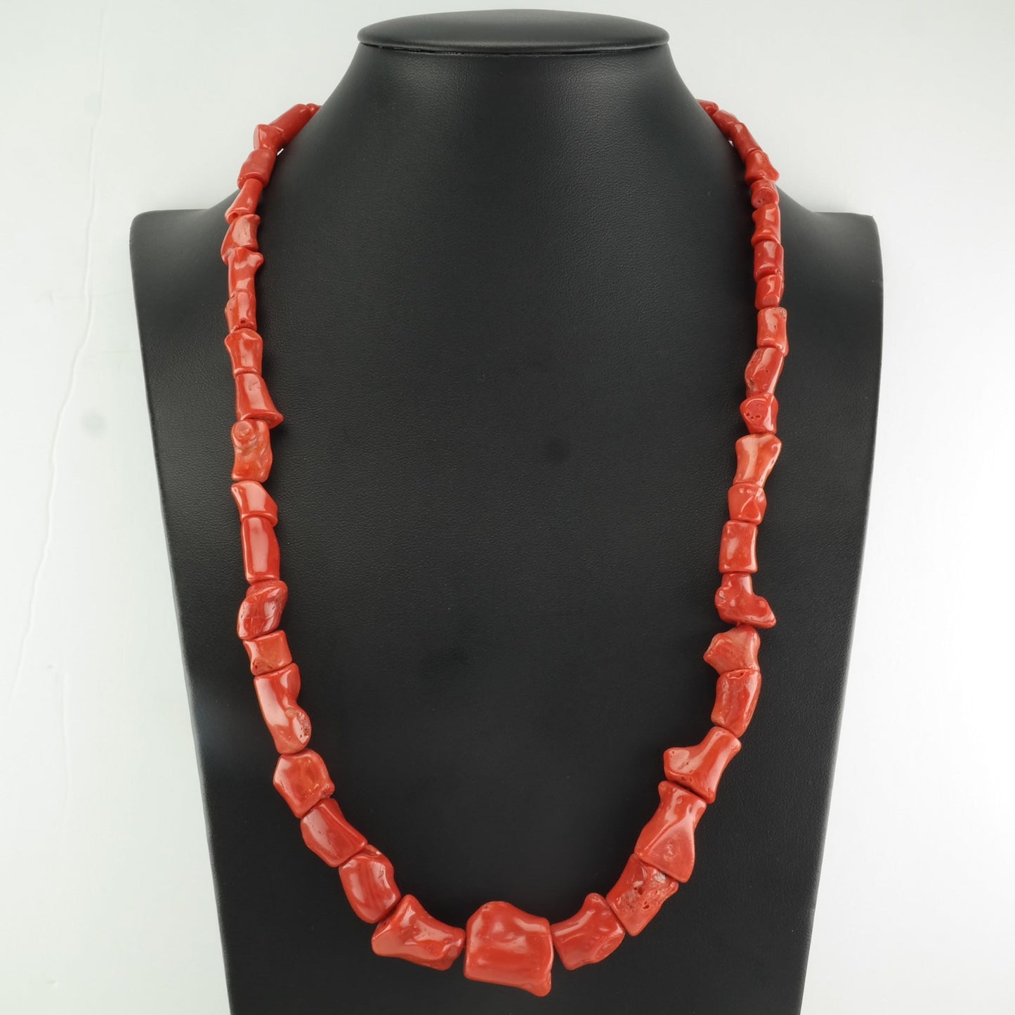 Native American Sterling Silver Red Graduated Coral Beaded Necklace