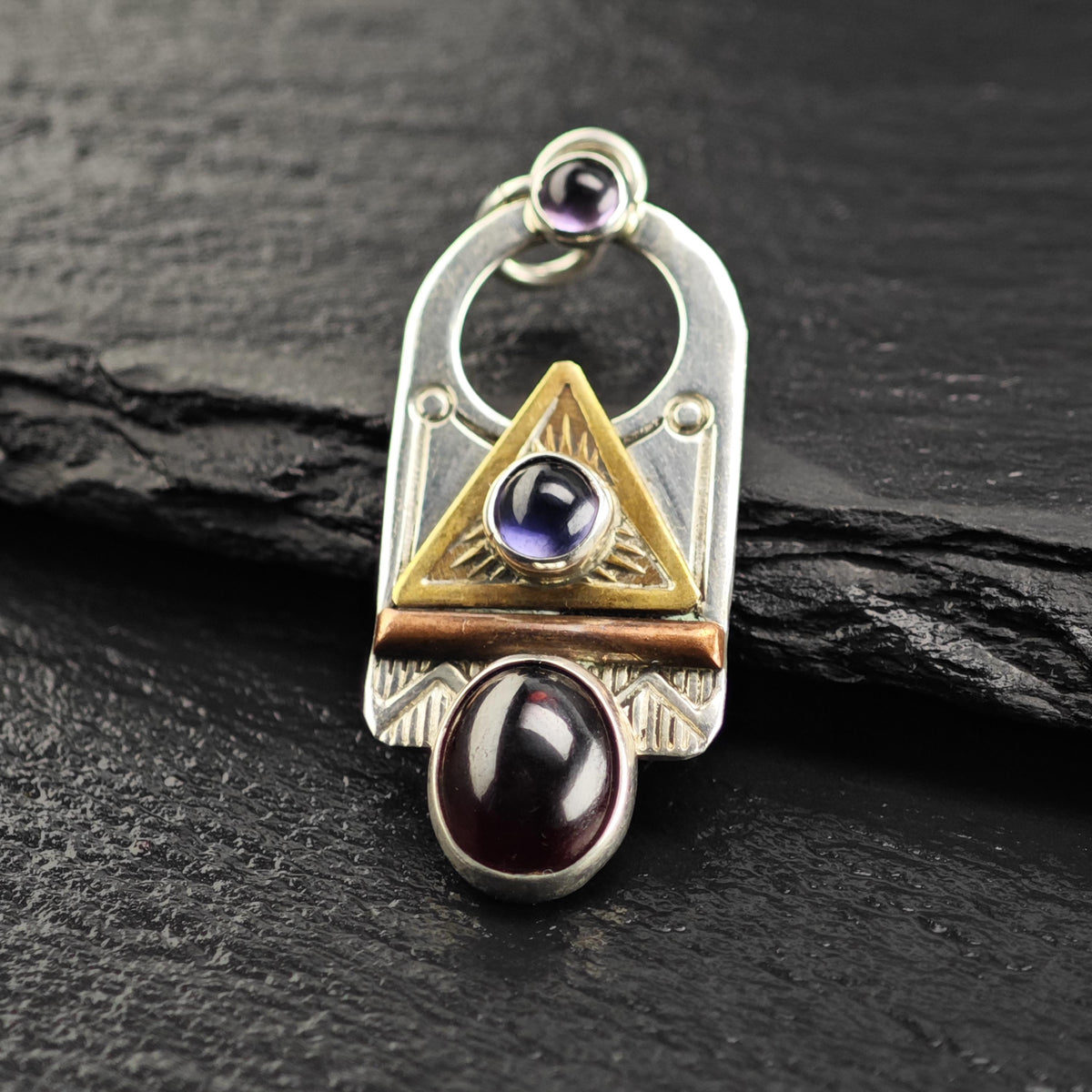 Garnet & Amethyst Mixed Metal Sterling Silver Pendant P3117