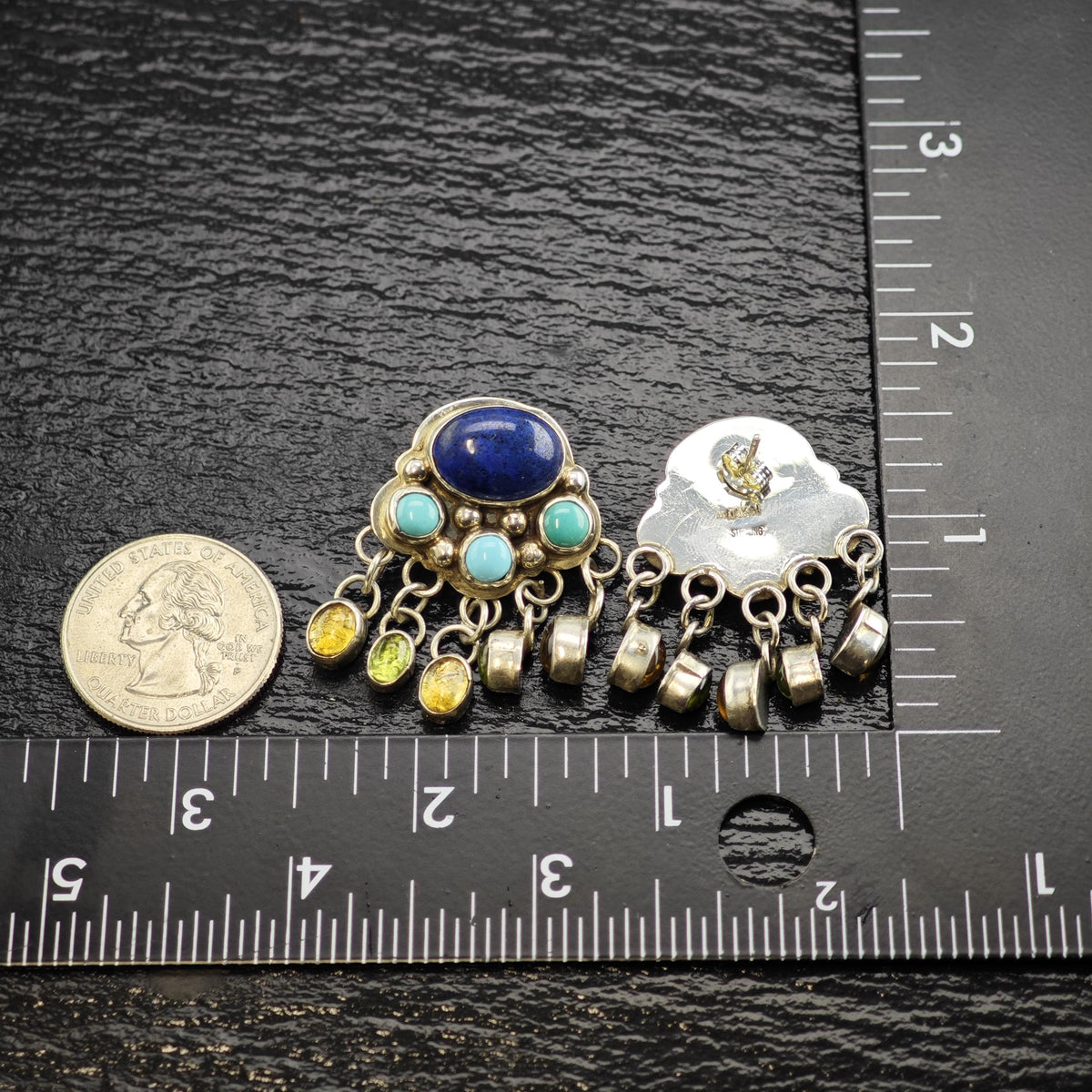 Vintage Navajo Nakai Lapis, Turquoise Stud Sterling Silver Earrings ER3227