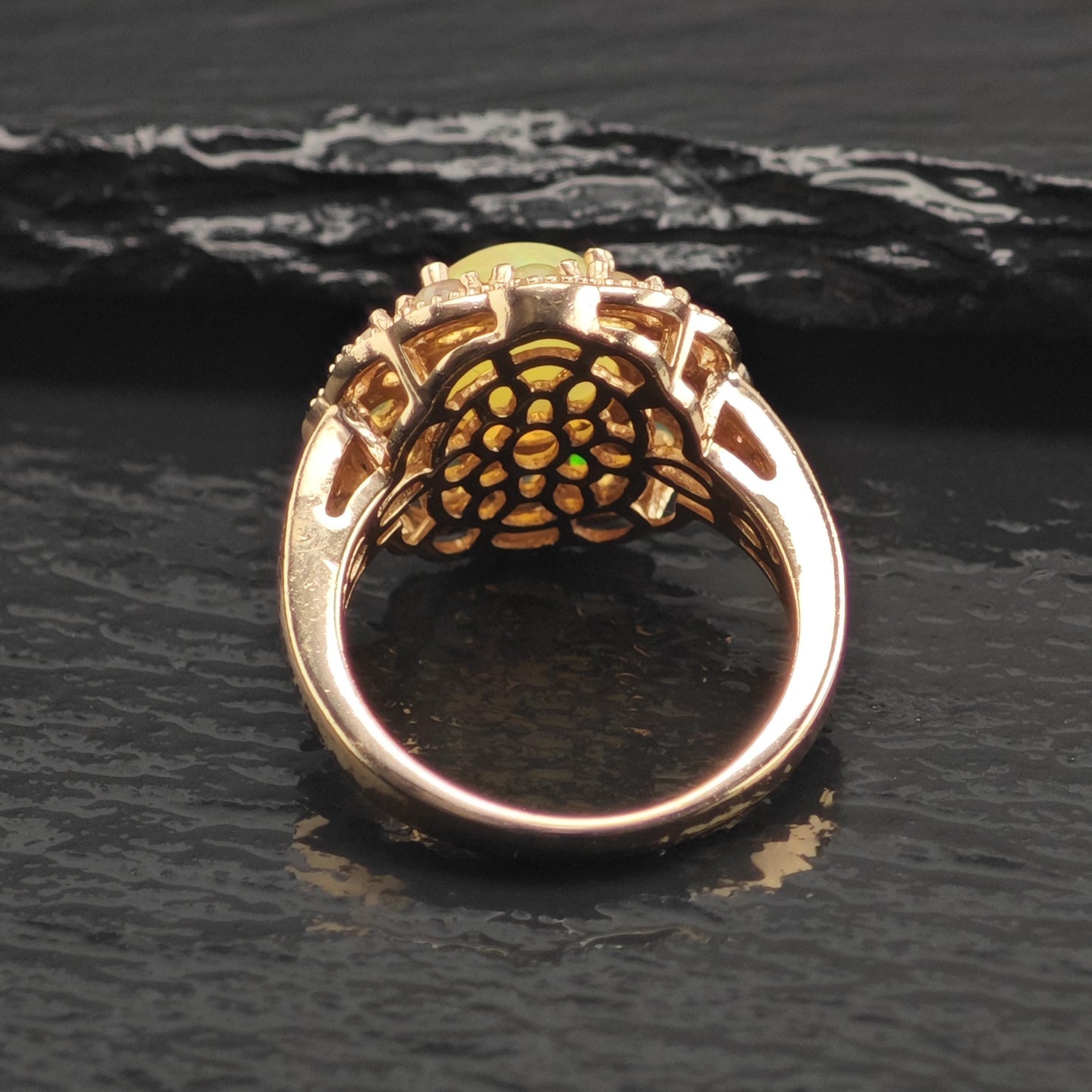 Opal & Ruby Rose Gold Sterling Silver Ring Sz 7 1/4 R6680