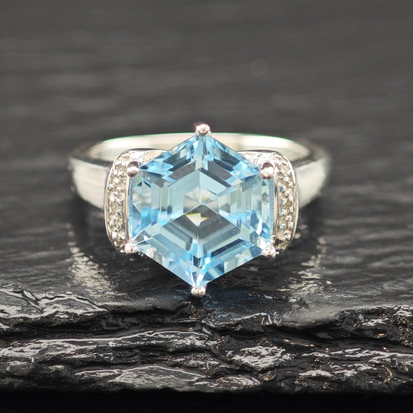 Blue BBJ Topaz Sterling Silver Ring Diamond Accents Size 7 R6201