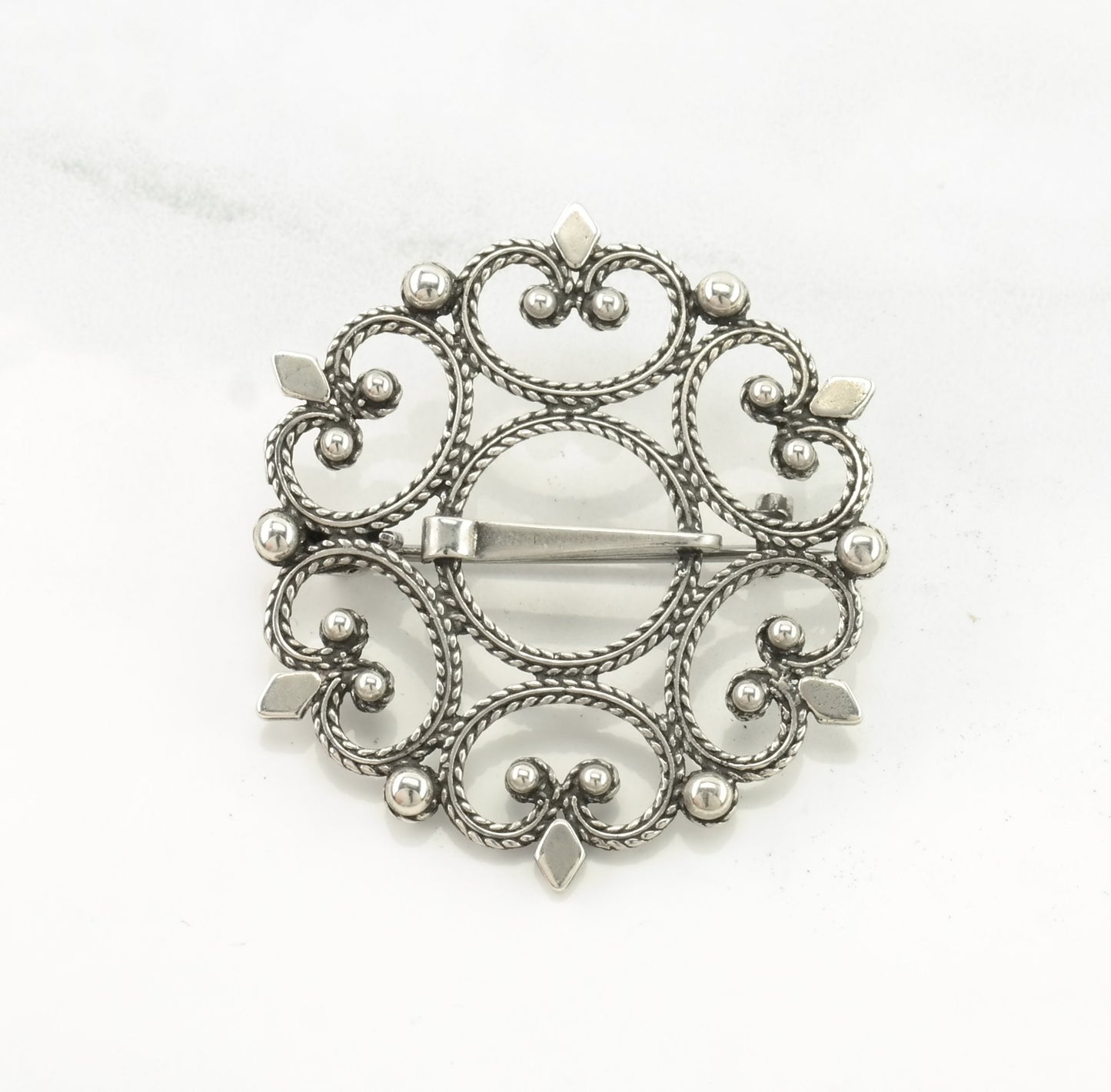 Norway Sterling Silver Brooch Art Deco Style Scroll