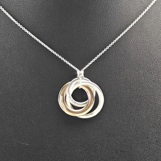 Vintage Tiffany Gold Tone 1837 Interlocking, Circles Necklace Sterling Silver N2494