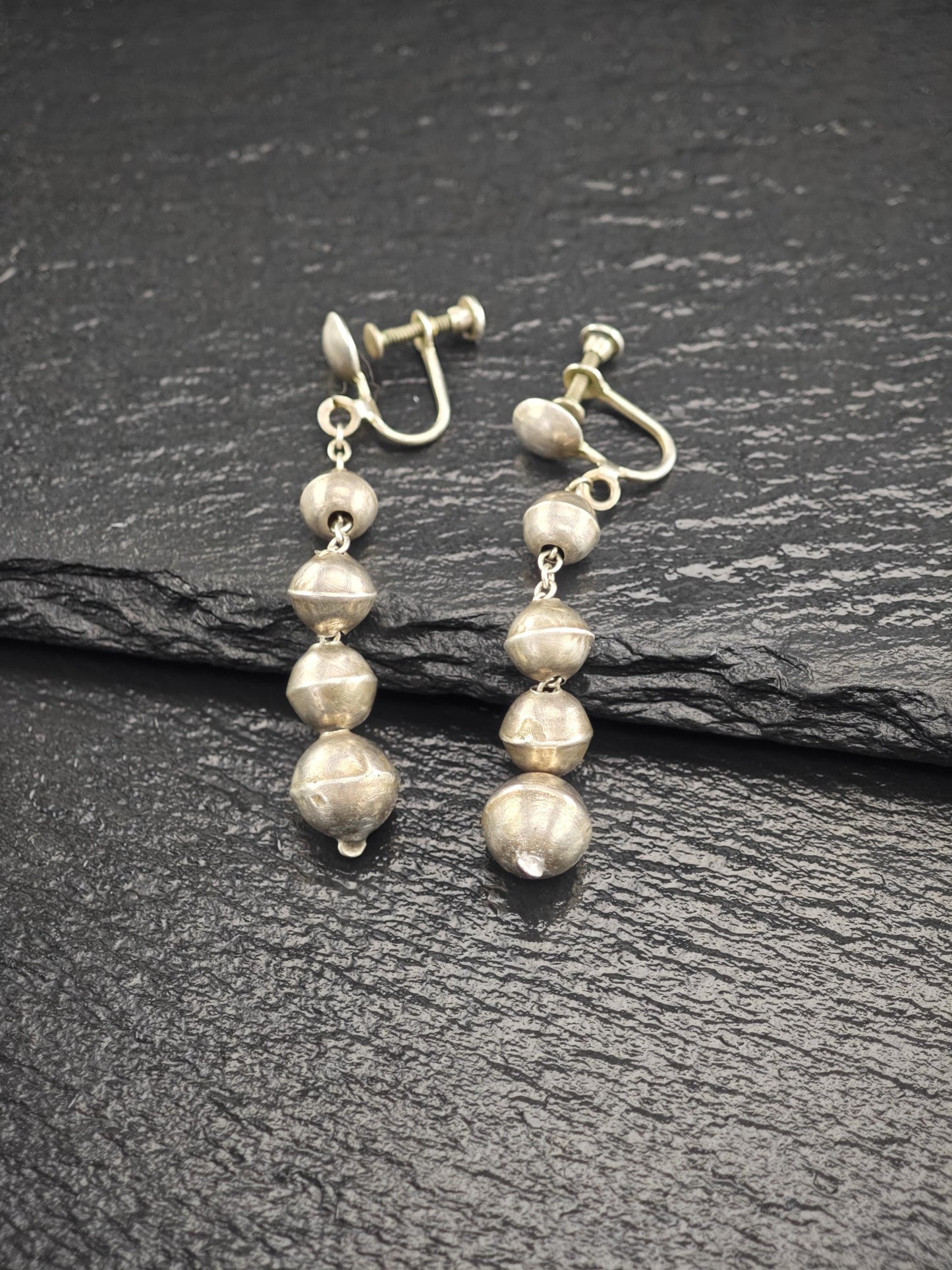 Vintage Sterling Silver Screw Back Earrings Native American Beaded Navajo Pearls