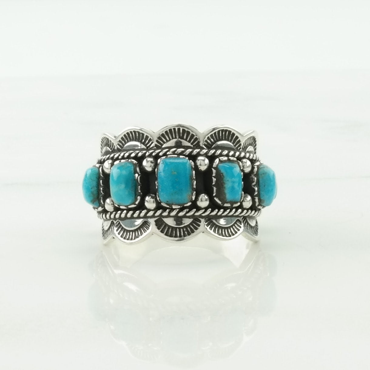 BBJ Silver Ring Turquoise Stamped Sterling Blue Size 8