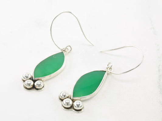 Sterling Silver Chrysoprase Leaf Earrings Fish Hooks