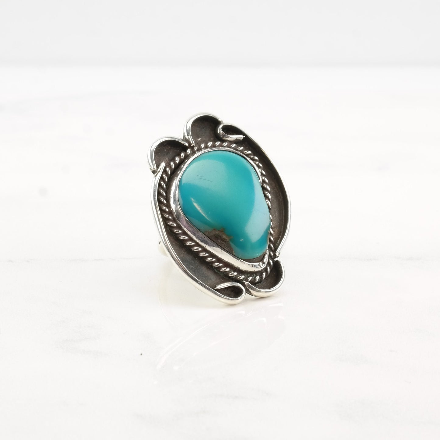 Native American Silver Ring Turquoise Sterling Size 5 1/4