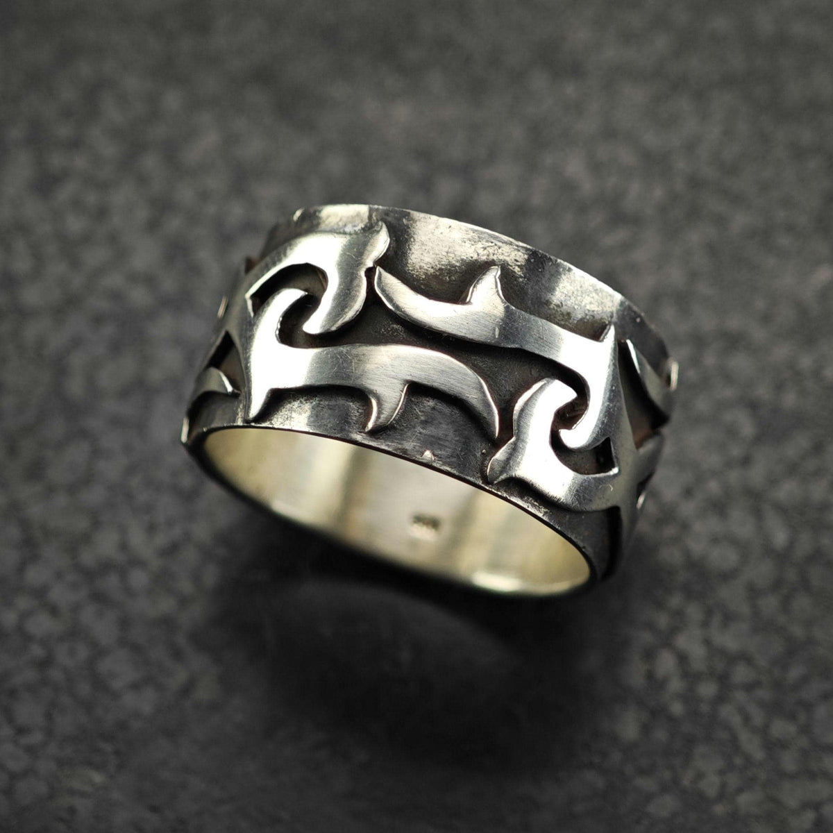 Barded Abstract Overlay Band Sterling Silver Sz 11 1/2 R6873