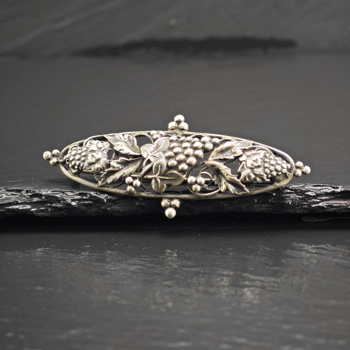 Mid-Century Grape Vine Sterling Silver Brooch B2235