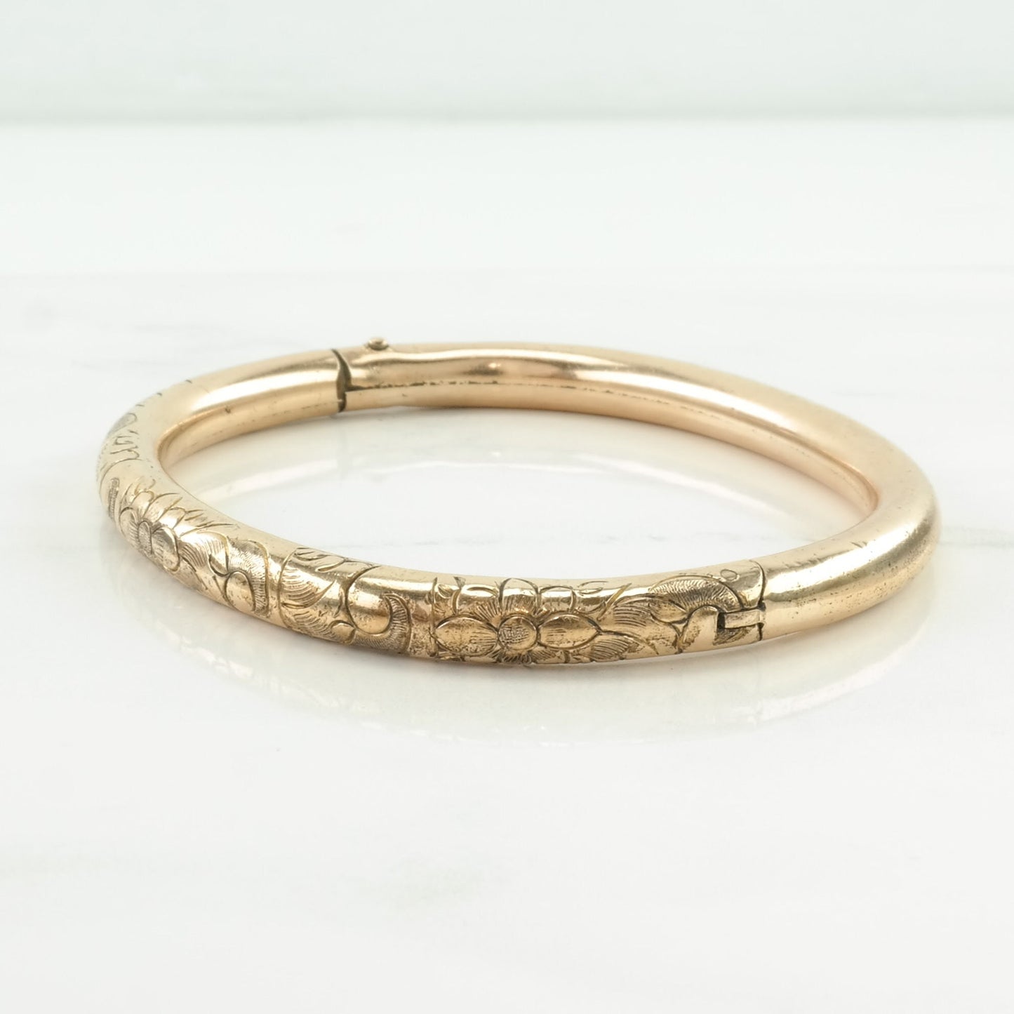 Antique, Victorian Gold Fill Bangle Bracelet Engraved, Flowers