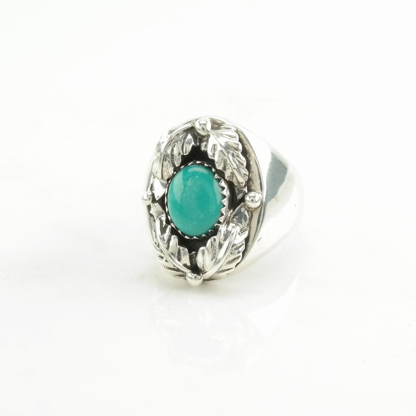 Southwest Silver Ring Turquoise Floral Sterling Blue Size 11