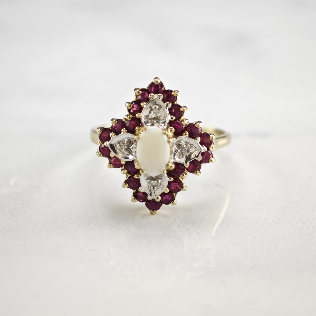 Natural Opal Ruby Diamond 10K Gold Ring Sz 7 R6772