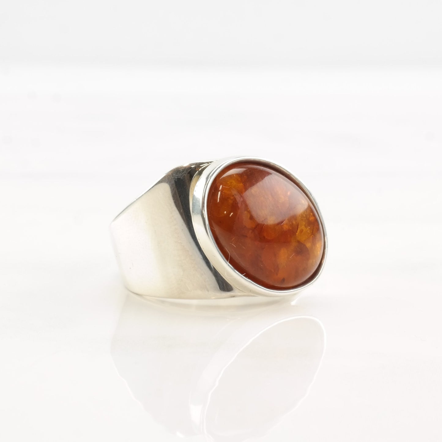 DTR Silver Ring Amber Oval Sterling Size 9 1/4