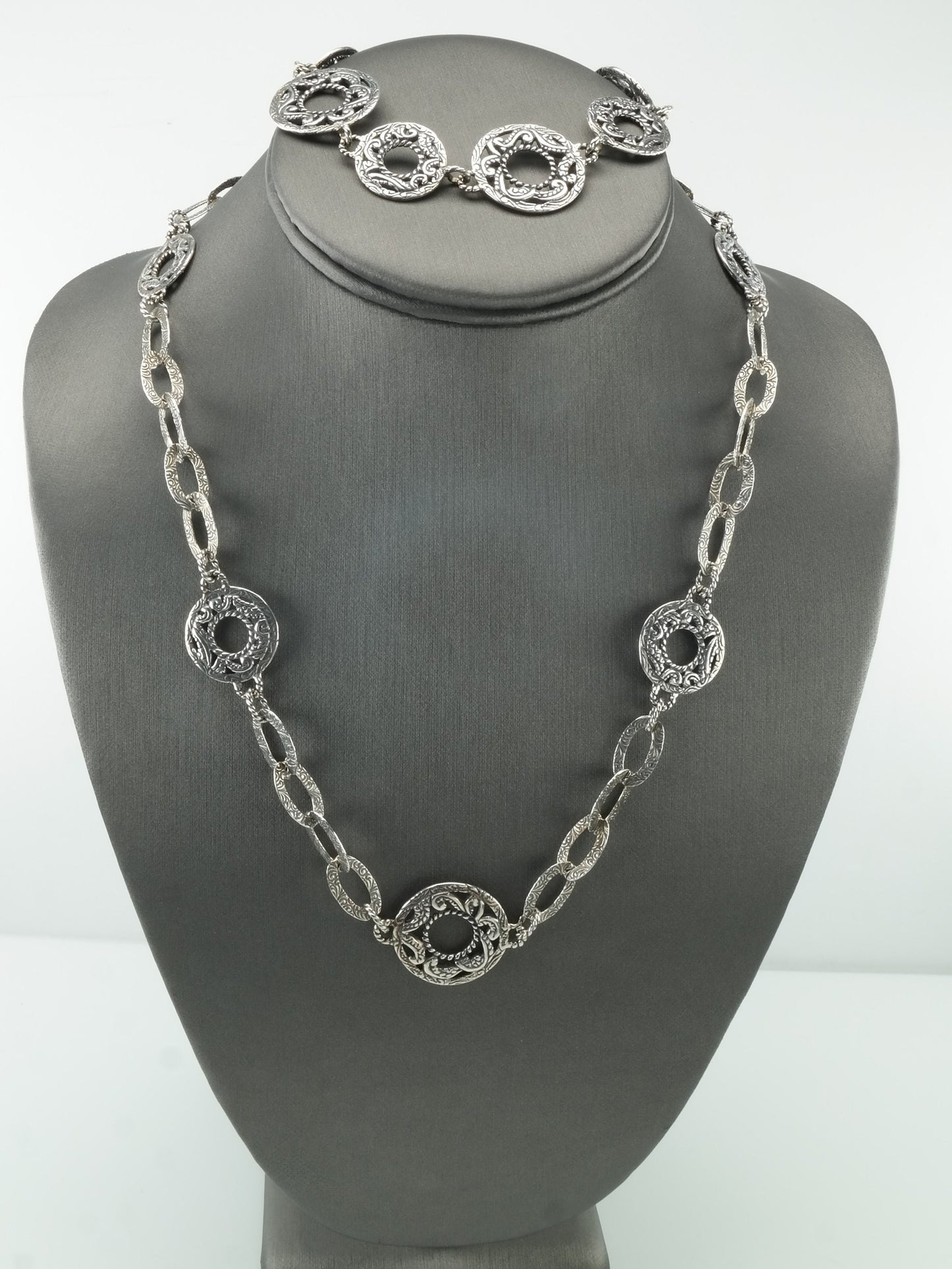 Vintage Carolyn Pollack Sterling Silver Filigree Scrollwork Relios Necklace And Bracelet