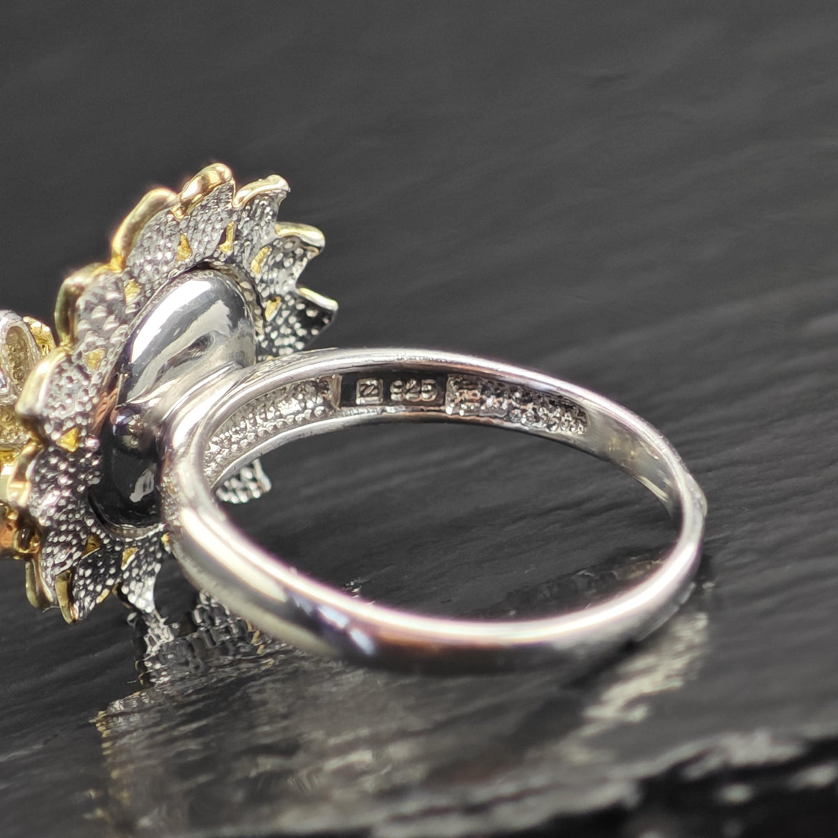 Diamond Flower Bee Gold-Plated Accent Sterling Silver Ring Sz 8 3/4 R6734