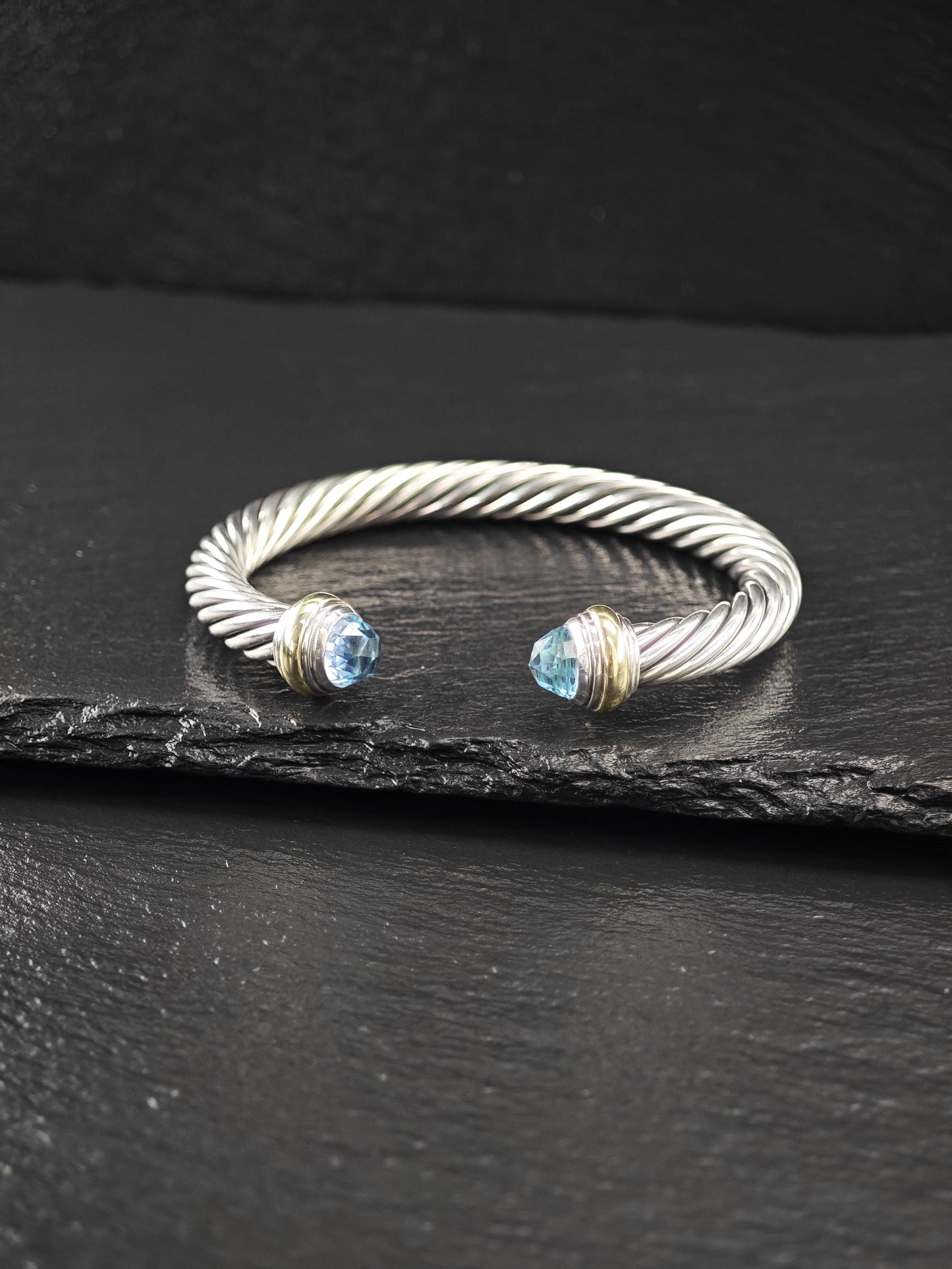 David Yurman 7mm 14K Gold Accents, Topaz Cuff Bracelet Sterling Silver
