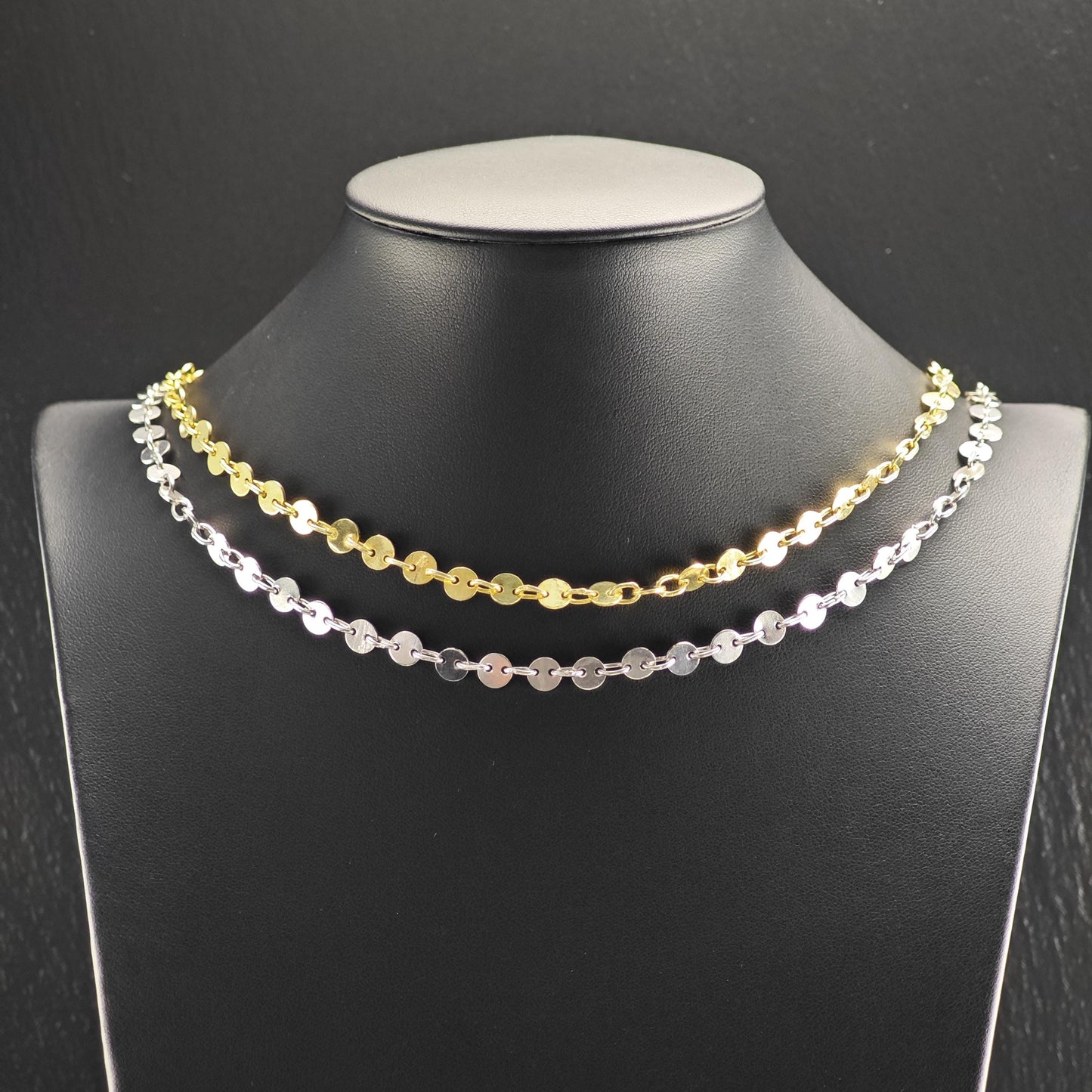Choice of Silver or Gold Plated Sequin Disc Chain Sterling Silver Necklace N2761