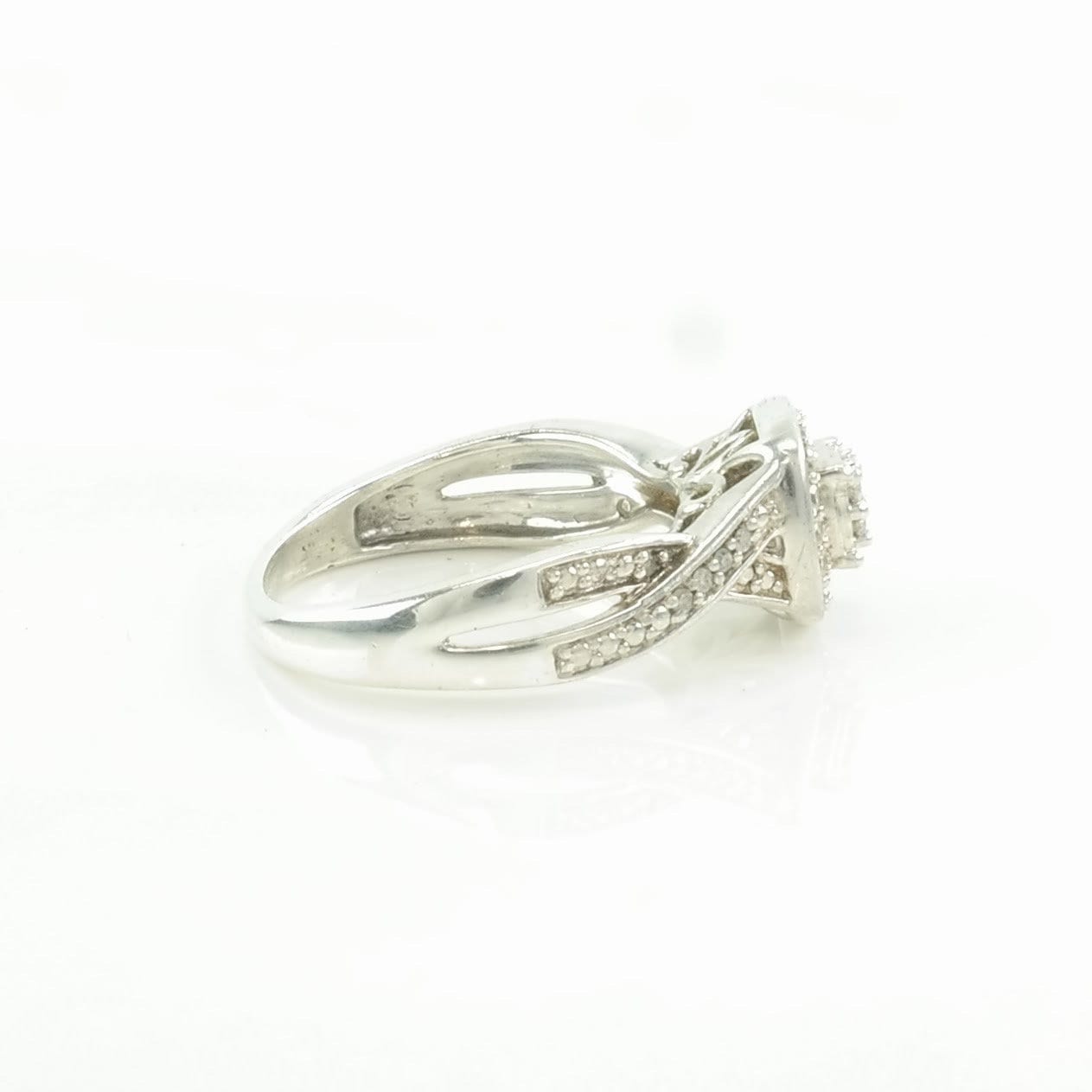 Sterling Silver Ring Diamond Square, Halo Size 5