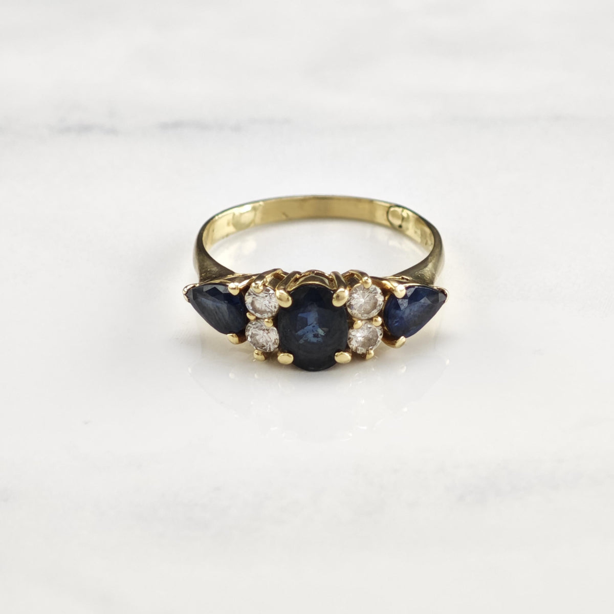 Natural Sapphire & Diamond 14K Gold Ring Sz 7 3/4 R6800