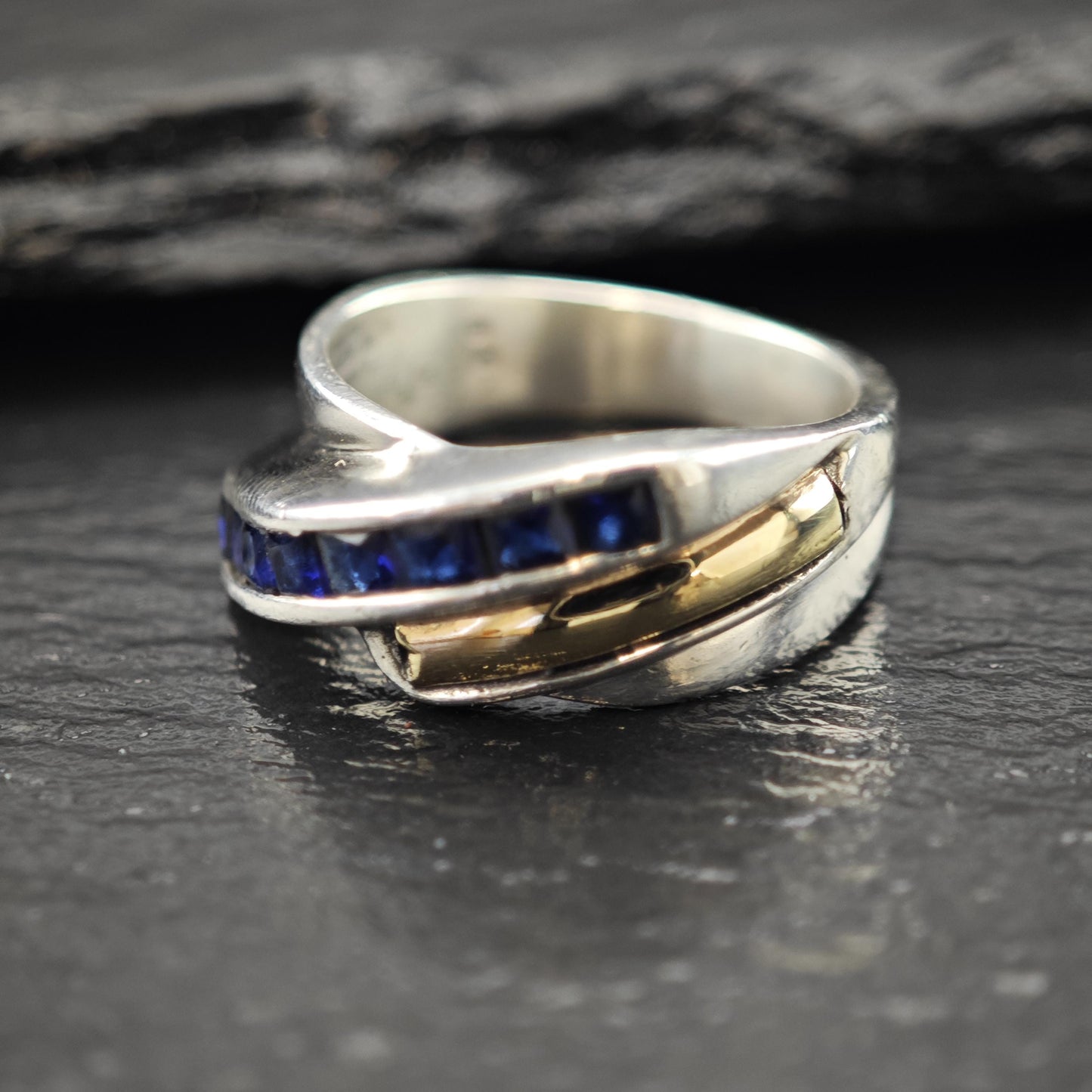 Sapphire Gold Accent Ring Sterling Silver Sz 6 1/4