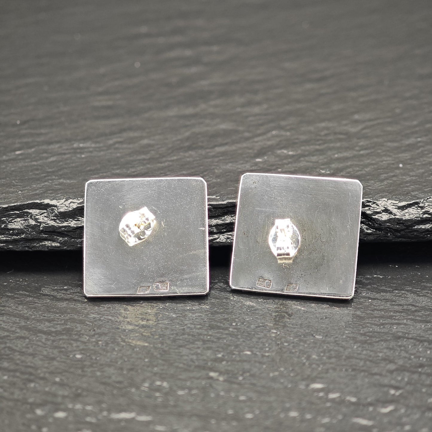 Vintage Warsaw, Poland Black Enamel Geometric Stud Earrings Sterling Silver