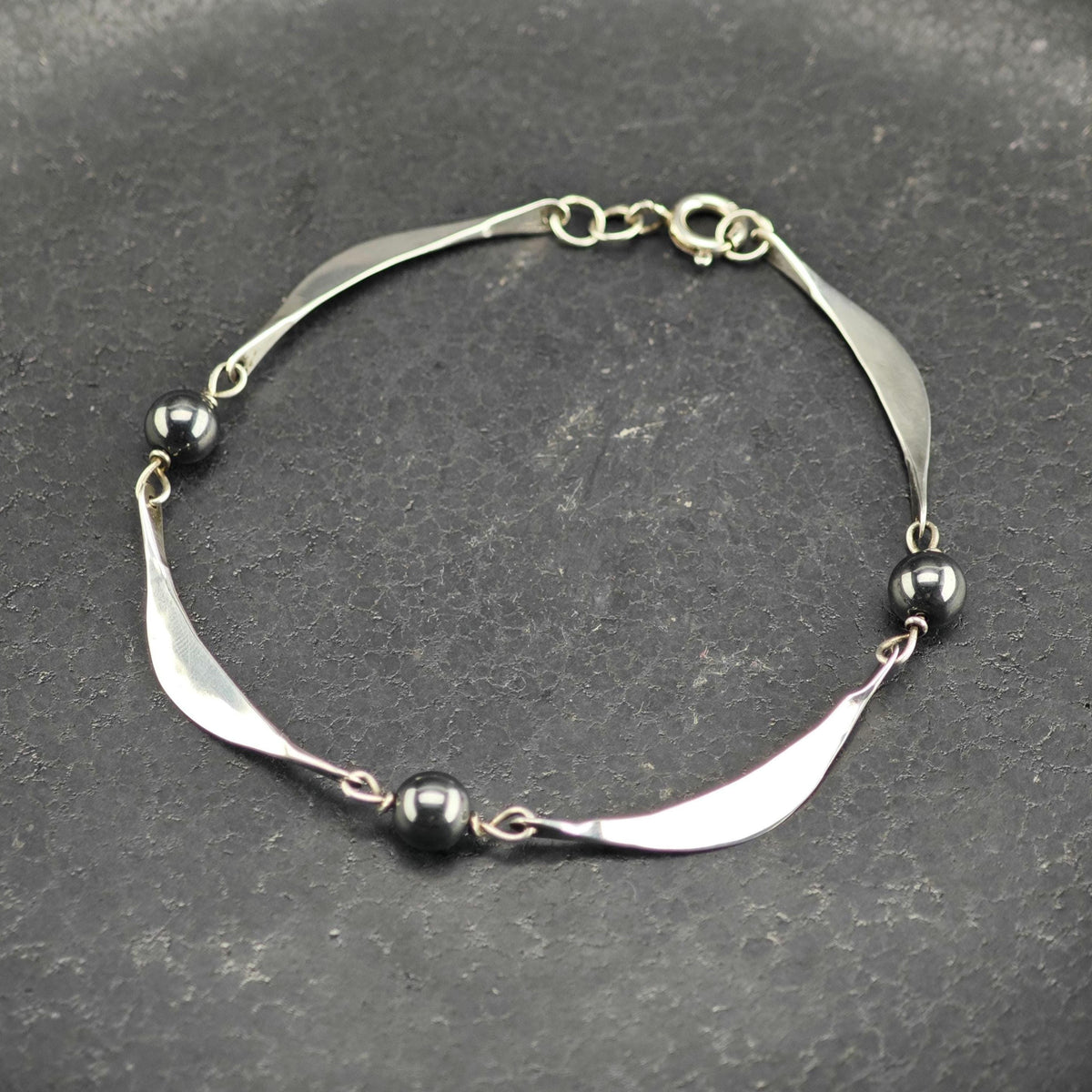 Dainty Modernist Hematite Sterling Silver Bracelet Sz 7" BR3160