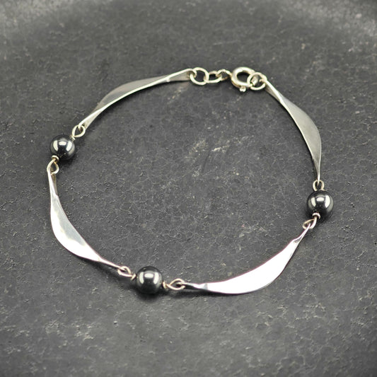 Dainty Modernist Hematite Sterling Silver Bracelet Sz 7" BR3160