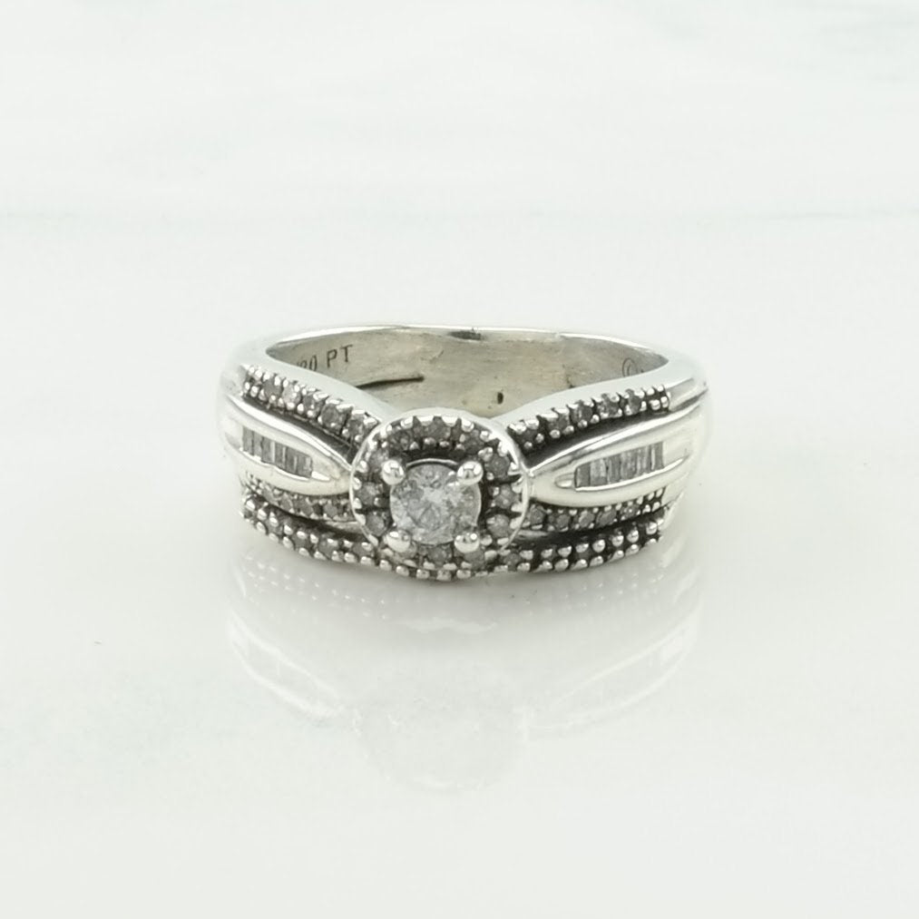 .45 cttw Silver Ring Diamond Halo Sterling Size 5