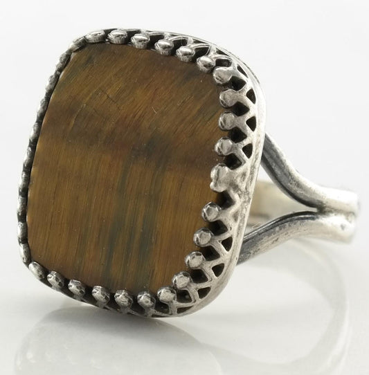 Filigree Sterling Silver Ring Size 6.5 Vintage Tiger Eye Orange