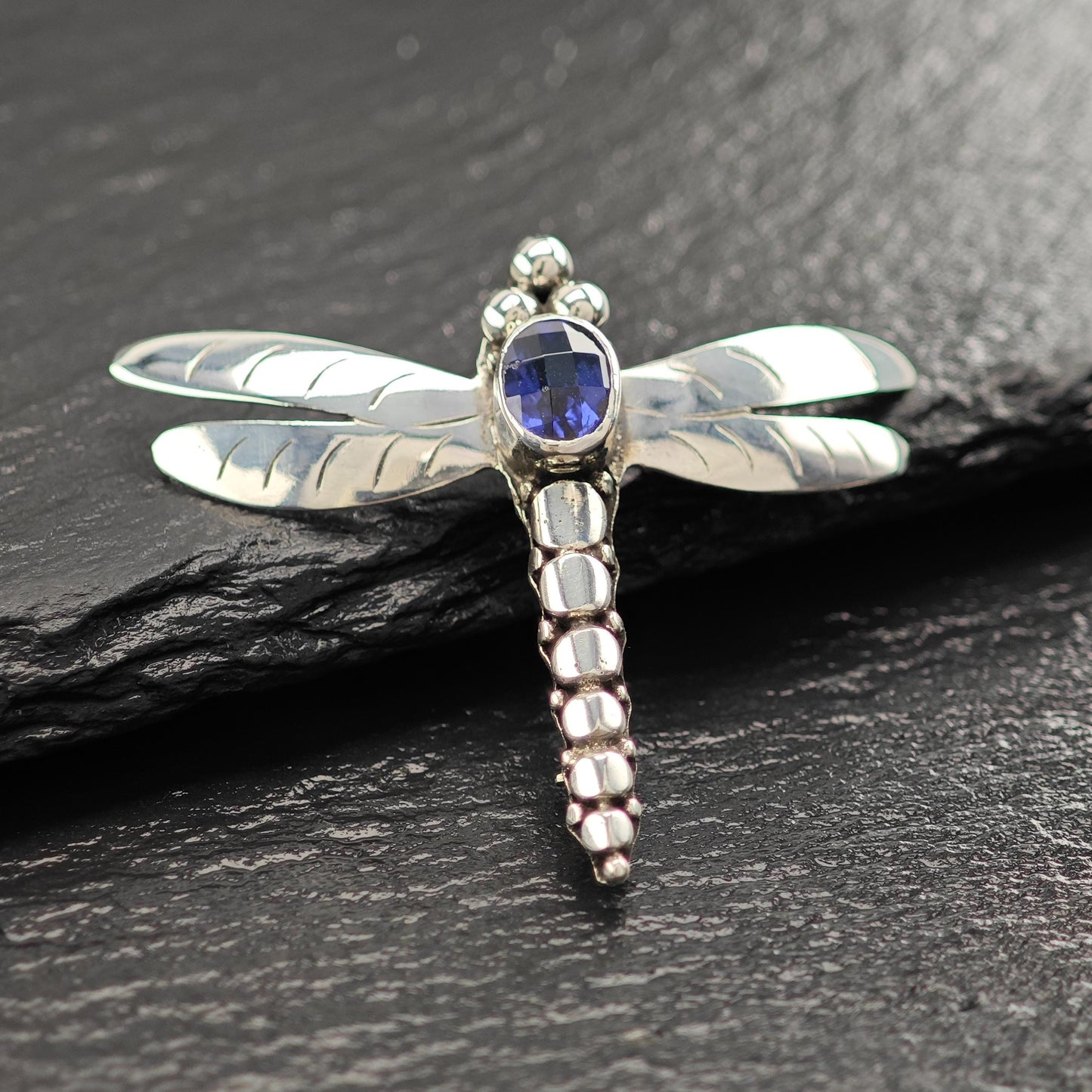 Blue Dragonfly Gem Brooch Sterling Silver
