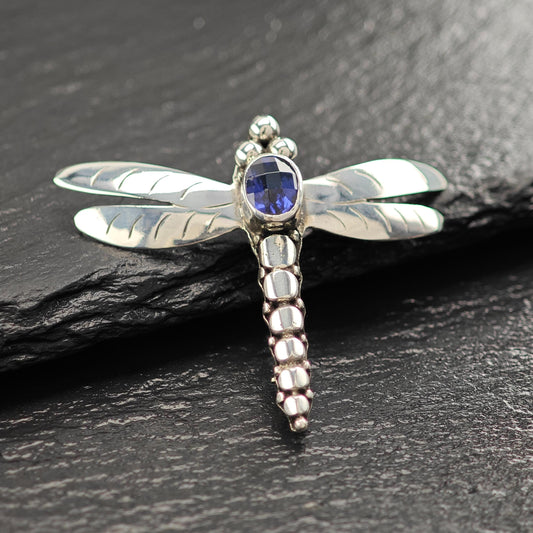 Blue Dragonfly Gem Brooch Sterling Silver