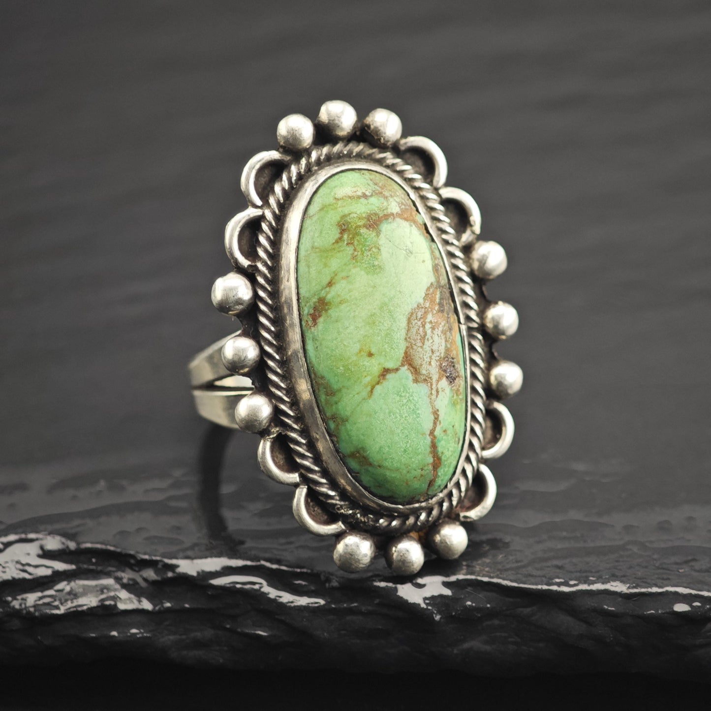 Oval Green Turquoise Sterling Silver Ring Sz 7 1/4 R6670