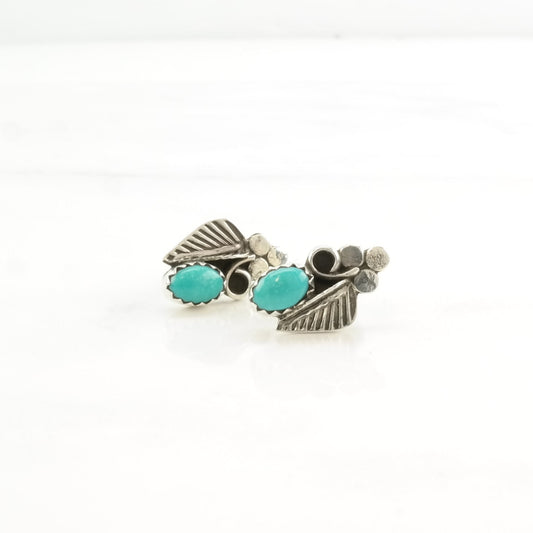 Vintage Sterling Silver Stud Earrings Native American Turquoise Floral ER2580