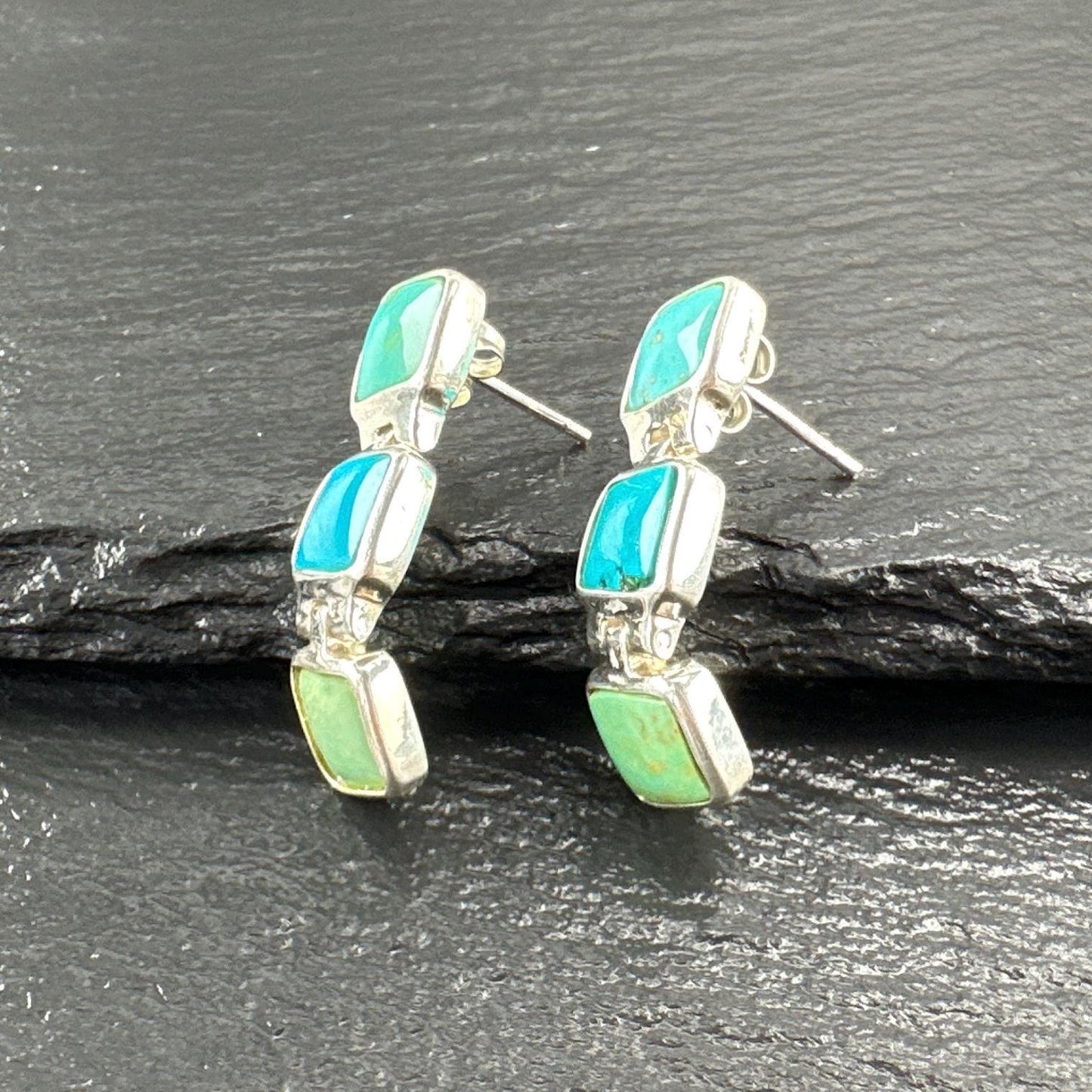 Southwest Sterling Silver Blue Green Turquoise Earrings Stud Dangle